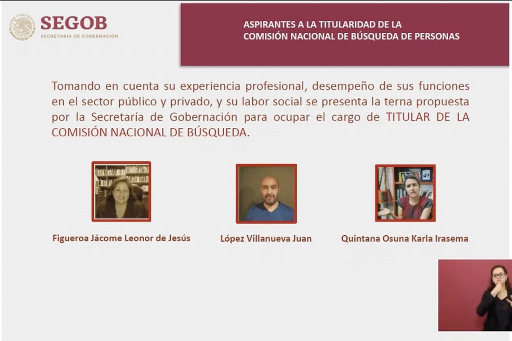 Presentan terna para el titular de la Comisión Nacional de Búsqueda de Personas