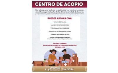El Centro de Acopio permanece instalado de 09:00 a 18:00 horas, en el interior del Palacio Legislativo, ubicado entre las avenidas Encanto y Lázaro Cárdenas, en esta ciudad