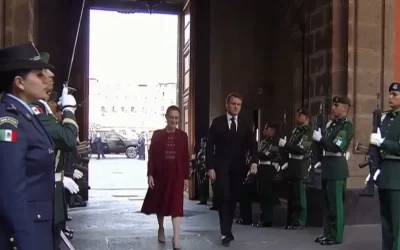 Sheinbaum da bienvenida oficial a Macron en Palacio Nacional